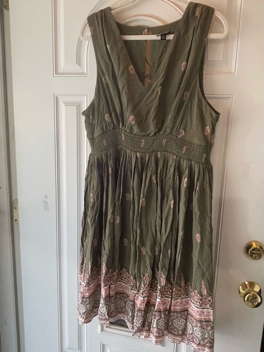 Torrid Empire Midi Dress Plus Size 1 Olive Green Used Floral Hem Border